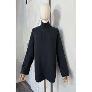 COS Women Size S Charcoal Gray 100% Wool Ribbed Cable Knit Pullover Sweater